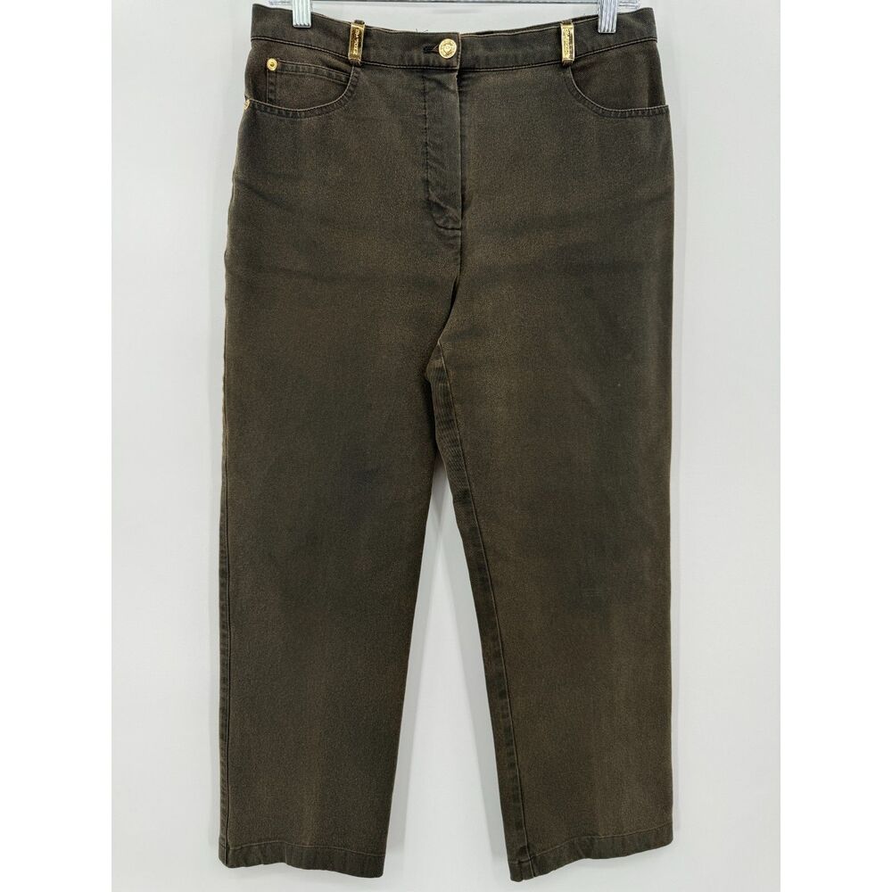 ST. JOHN SPORT Brown Gray Wide Leg High Rise Crop Jeans Pants Size M